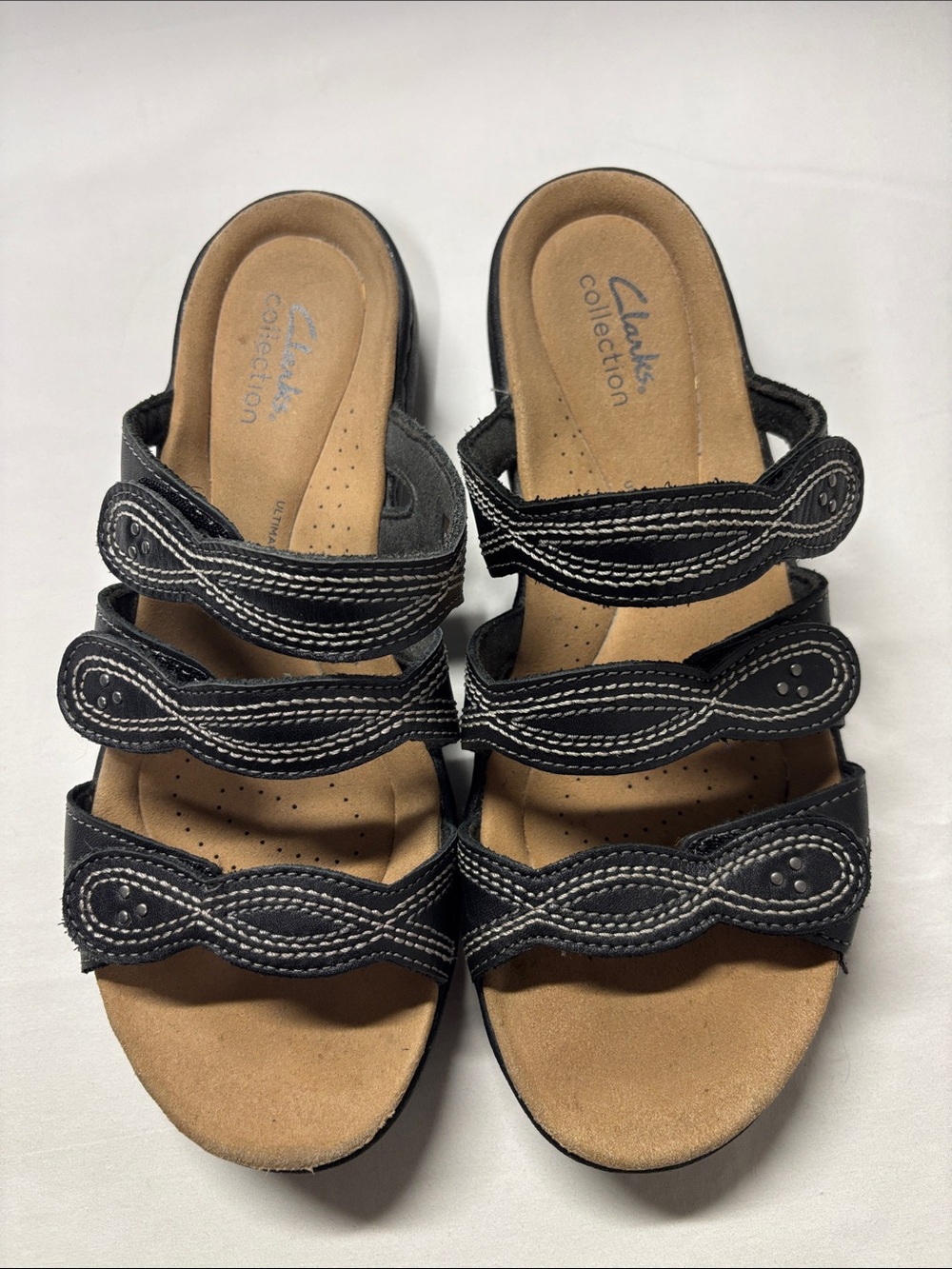 Clarks Black Triple-Strap Comfort Mules